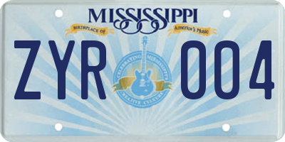 MS license plate ZYR004