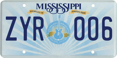 MS license plate ZYR006