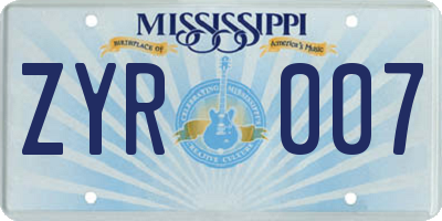 MS license plate ZYR007