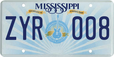 MS license plate ZYR008