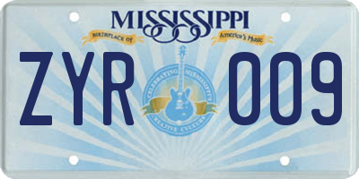 MS license plate ZYR009