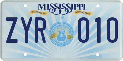 MS license plate ZYR010
