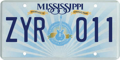 MS license plate ZYR011