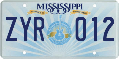 MS license plate ZYR012