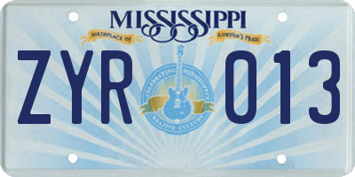 MS license plate ZYR013