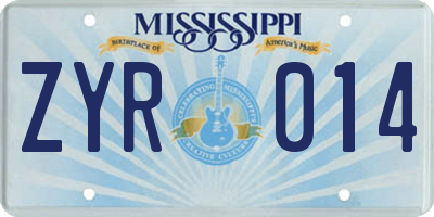 MS license plate ZYR014