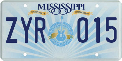 MS license plate ZYR015