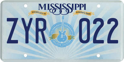 MS license plate ZYR022