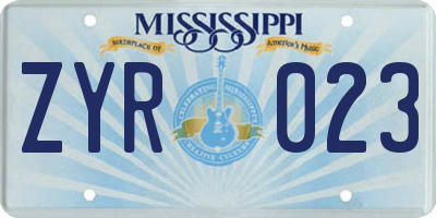MS license plate ZYR023