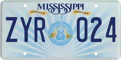 MS license plate ZYR024