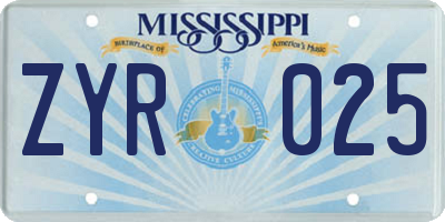 MS license plate ZYR025