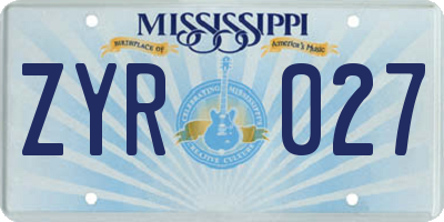 MS license plate ZYR027
