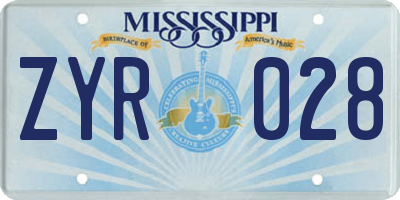 MS license plate ZYR028
