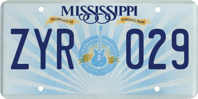MS license plate ZYR029