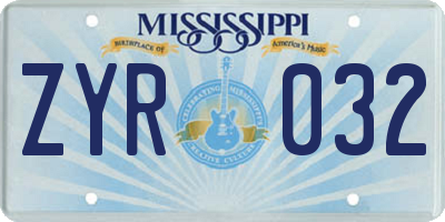 MS license plate ZYR032