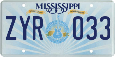 MS license plate ZYR033