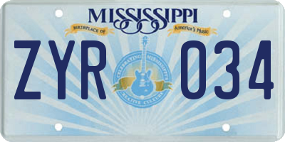 MS license plate ZYR034