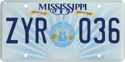 MS license plate ZYR036