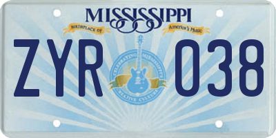 MS license plate ZYR038