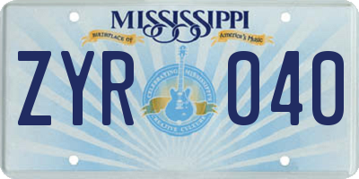 MS license plate ZYR040