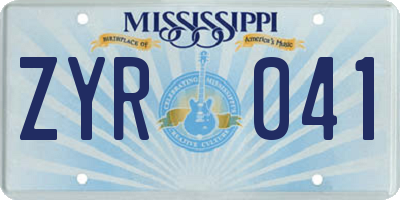 MS license plate ZYR041