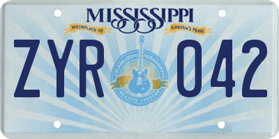 MS license plate ZYR042