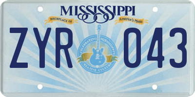 MS license plate ZYR043