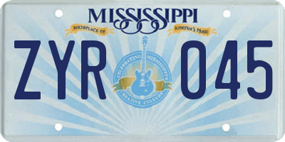 MS license plate ZYR045