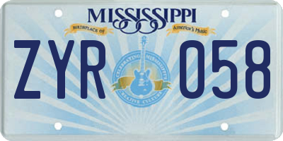 MS license plate ZYR058