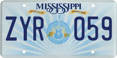 MS license plate ZYR059