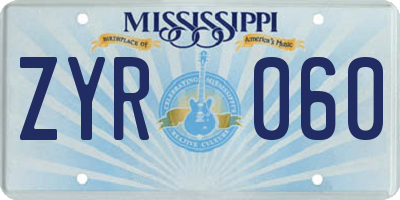 MS license plate ZYR060