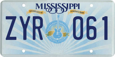 MS license plate ZYR061