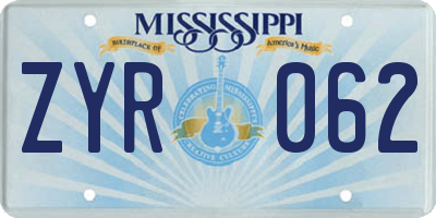 MS license plate ZYR062