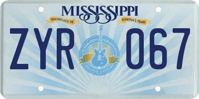 MS license plate ZYR067