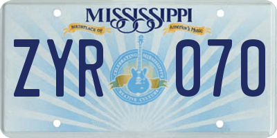 MS license plate ZYR070