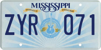 MS license plate ZYR071