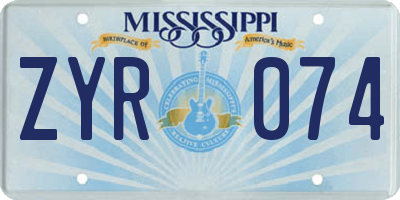 MS license plate ZYR074