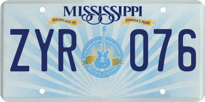 MS license plate ZYR076