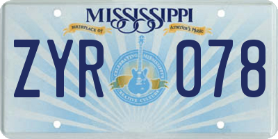 MS license plate ZYR078