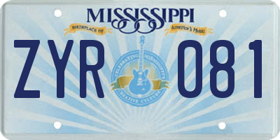 MS license plate ZYR081