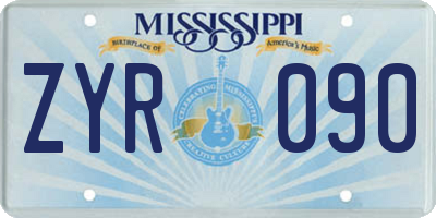MS license plate ZYR090