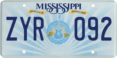 MS license plate ZYR092