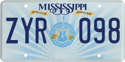 MS license plate ZYR098