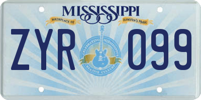 MS license plate ZYR099