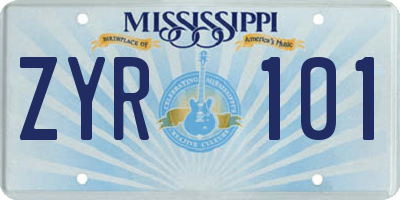 MS license plate ZYR101