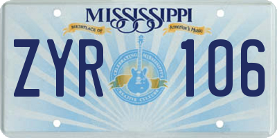 MS license plate ZYR106