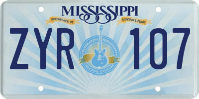 MS license plate ZYR107