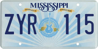 MS license plate ZYR115