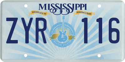 MS license plate ZYR116