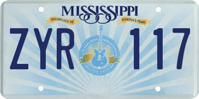 MS license plate ZYR117
